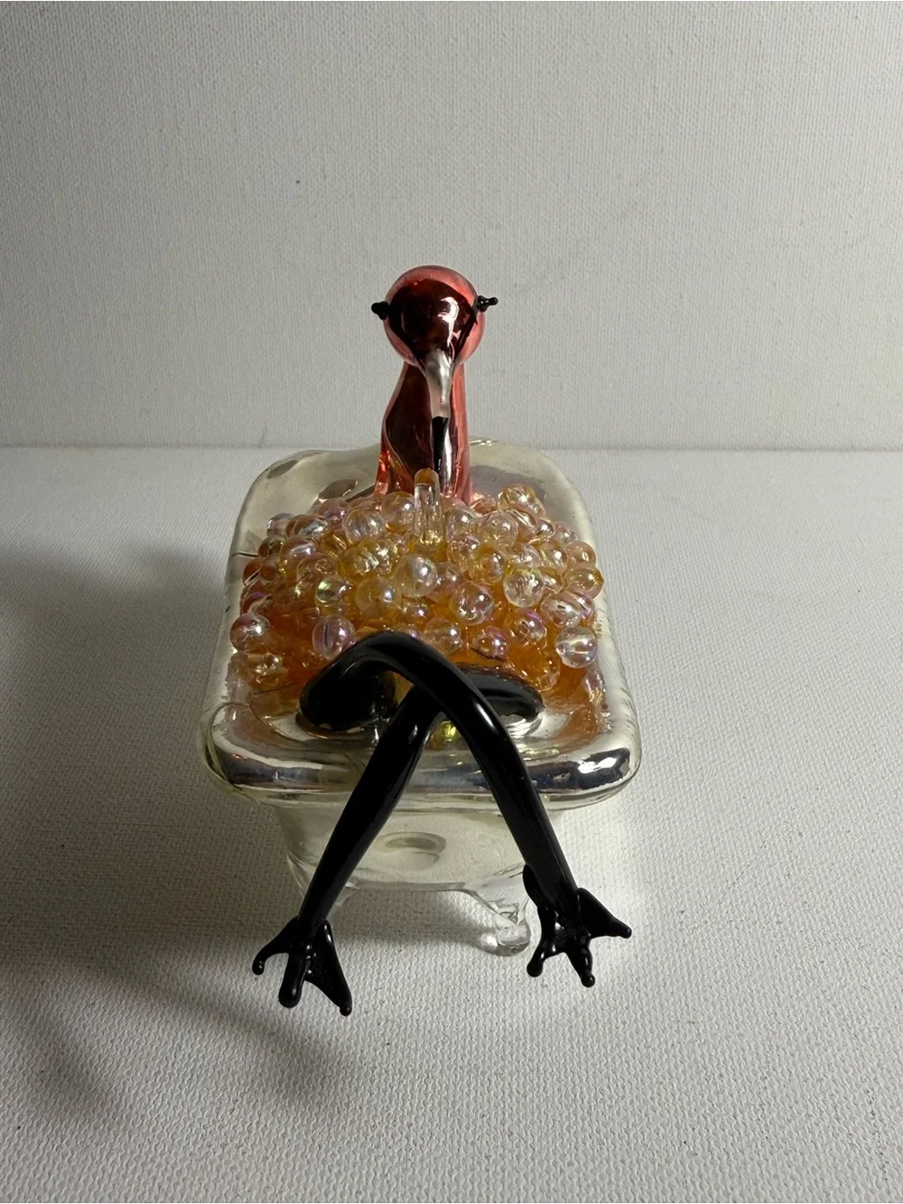 Murano Style Blown Glass Flamingo Soaking in Bubble Bath Ornament EUC Whimsical